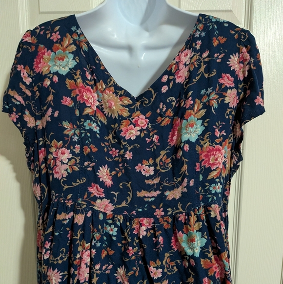 Denim & Supply Ralph Lauren XL Floral Dress Button Up Short Sleeve V Neck Blue - Picture 10 of 10
